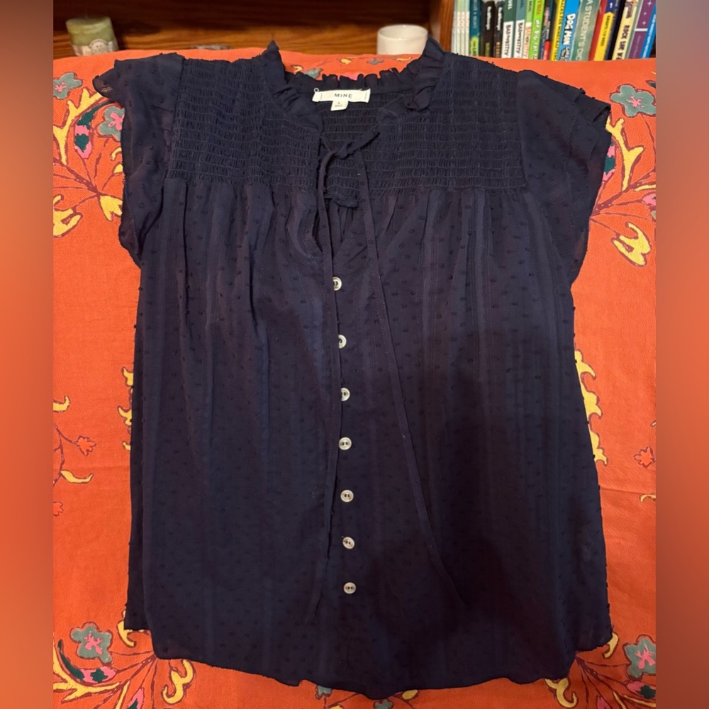Mine Navy Button-Down Blouse